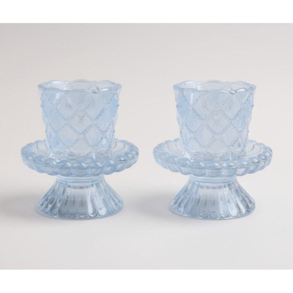 Vintage Crystal Glass Candle Holders Scalloped Pedestal Design Elegant Home Deco
